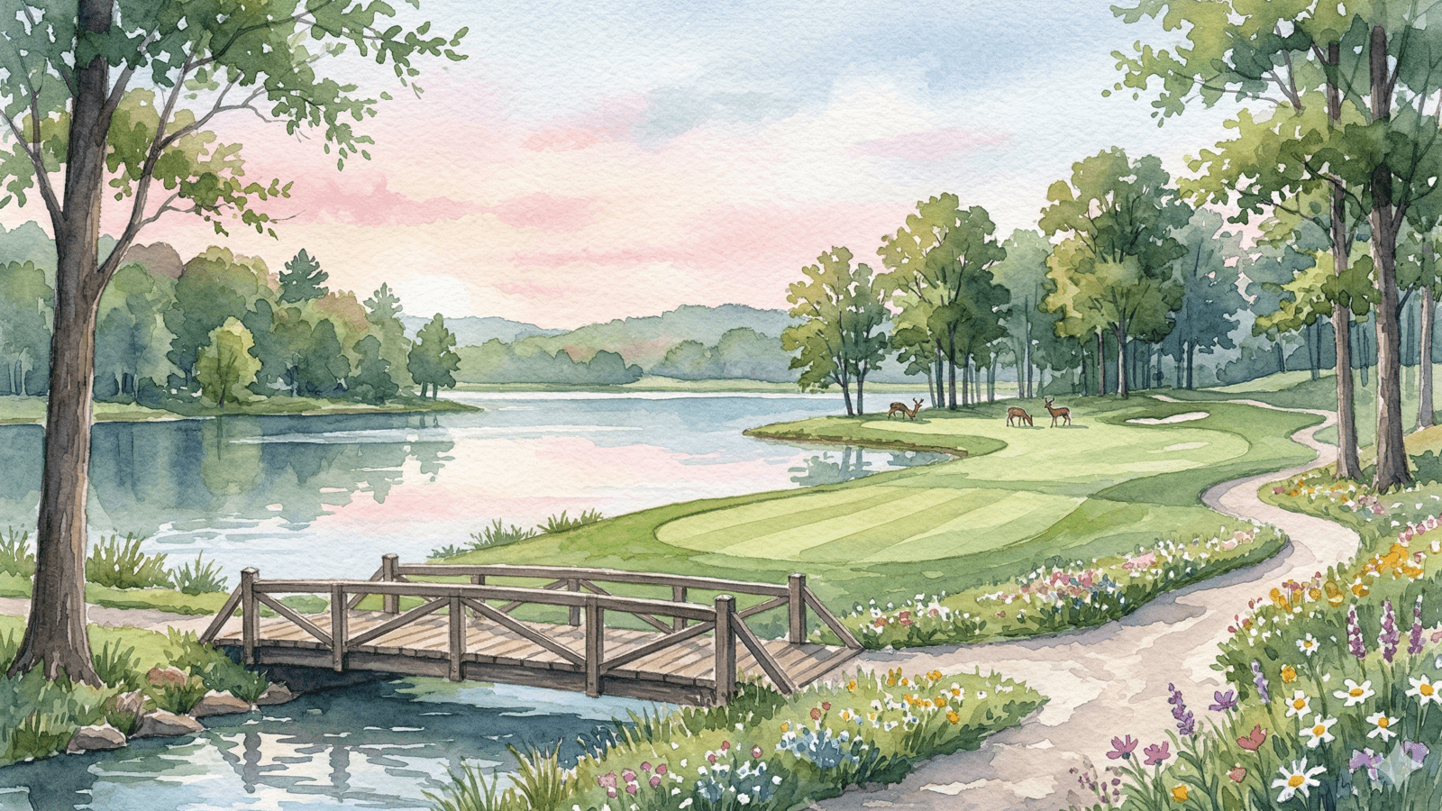 Watercolor painting of Dorchester Golf Course in Crossville Tennessee