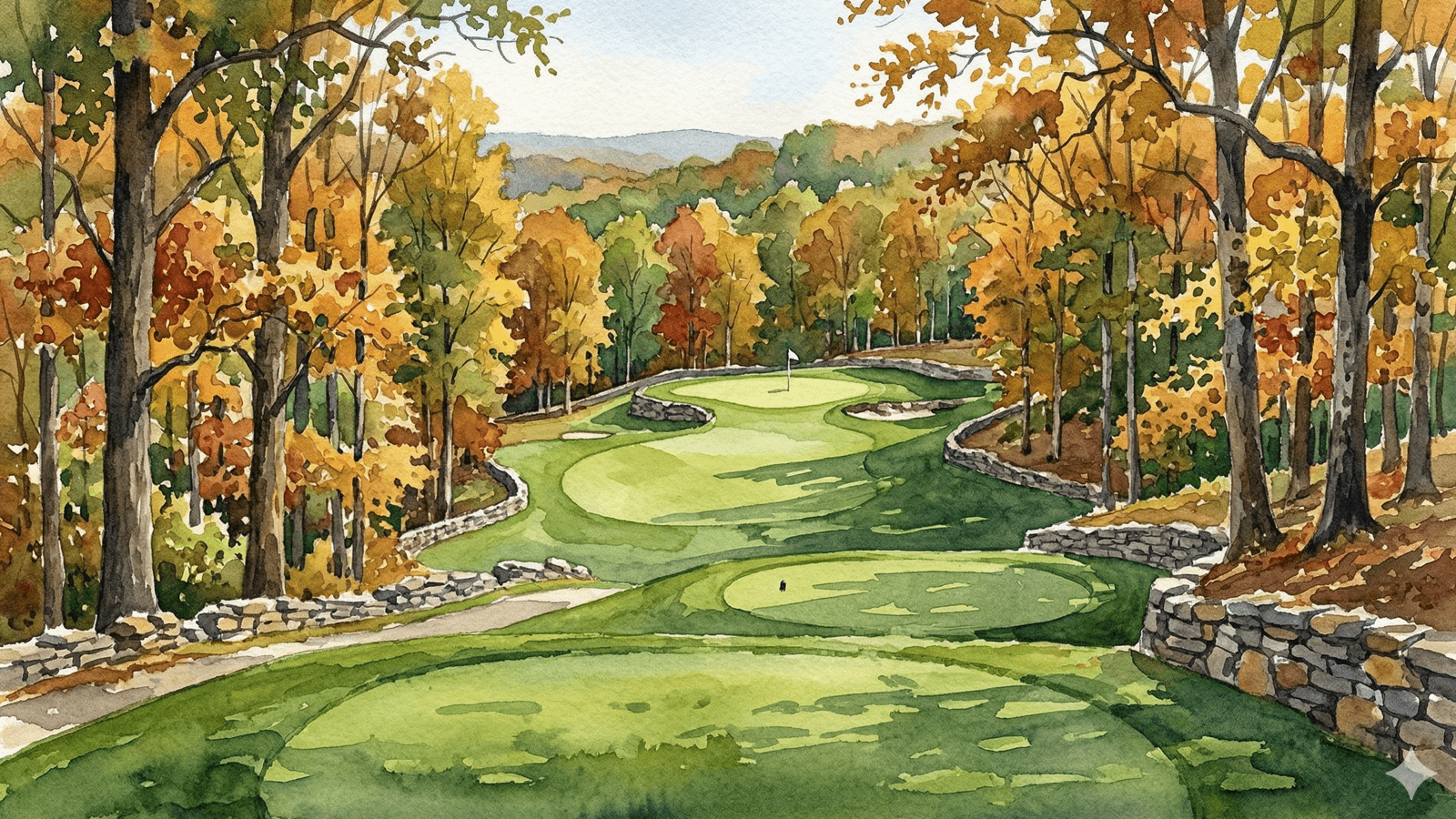 Watercolor painting of Stonehenge golf course